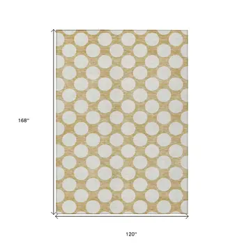 10' X 14' Gold And Beige Polka Dot Washable Indoor Outdoor Area Rug