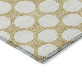 10' X 14' Gold And Beige Polka Dot Washable Indoor Outdoor Area Rug