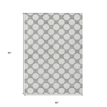 5' X 8' Gray And Silver Polka Dot Washable Indoor Outdoor Area Rug