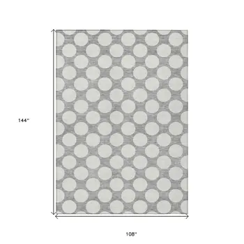 9' X 12' Gray And Silver Polka Dot Washable Indoor Outdoor Area Rug