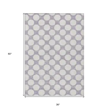 3' X 5' Lavender Polka Dot Washable Indoor Outdoor Area Rug