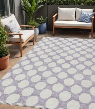 5' X 8' Lavender And Ivory Polka Dot Washable Indoor Outdoor Area Rug