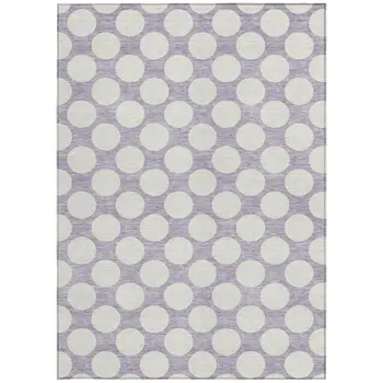 5' X 8' Lavender And Ivory Polka Dot Washable Indoor Outdoor Area Rug