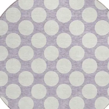 8' Lavender And Ivory Round Polka Dot Washable Indoor Outdoor Area Rug