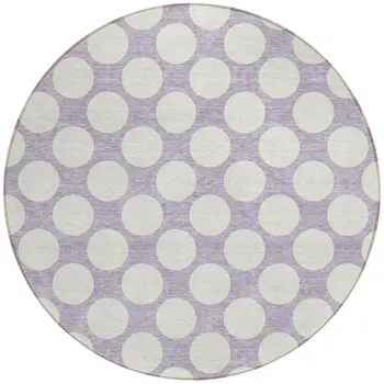 8' Lavender And Ivory Round Polka Dot Washable Indoor Outdoor Area Rug