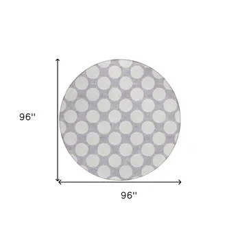 8' Lavender And Ivory Round Polka Dot Washable Indoor Outdoor Area Rug