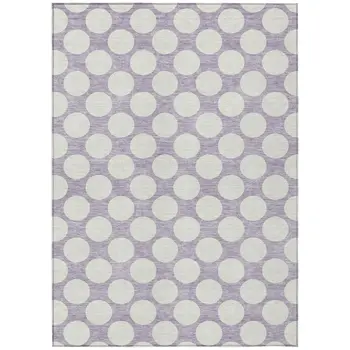 8' X 10' Lavender And Ivory Polka Dot Washable Indoor Outdoor Area Rug
