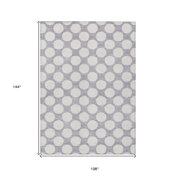 9' X 12' Lavender And Ivory Polka Dot Washable Indoor Outdoor Area Rug