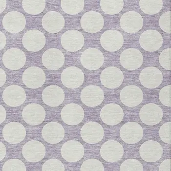 9' X 12' Lavender And Ivory Polka Dot Washable Indoor Outdoor Area Rug