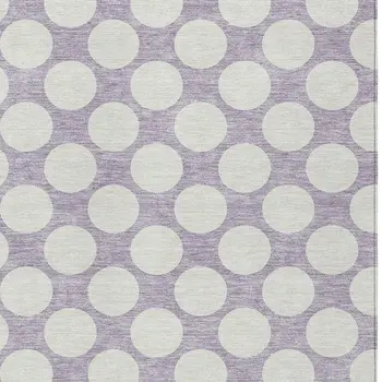 10' X 14' Lavender And Ivory Polka Dot Washable Indoor Outdoor Area Rug