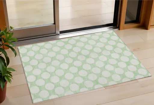3' X 5' Mint Green And Ivory Polka Dot Washable Indoor Outdoor Area Rug