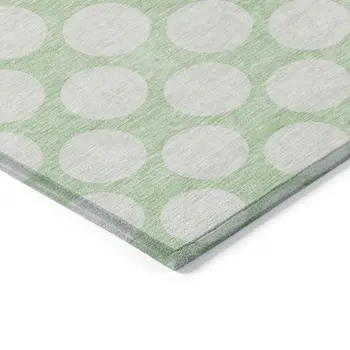 3' X 5' Mint Green And Ivory Polka Dot Washable Indoor Outdoor Area Rug