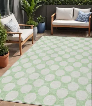 5' X 8' Mint Green And Ivory Polka Dot Washable Indoor Outdoor Area Rug