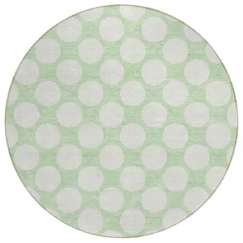 8' Mint Green And Ivory Round Polka Dot Washable Indoor Outdoor Area Rug