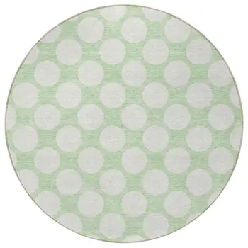 8' Mint Green And Ivory Round Polka Dot Washable Indoor Outdoor Area Rug