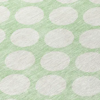 8' Mint Green And Ivory Round Polka Dot Washable Indoor Outdoor Area Rug