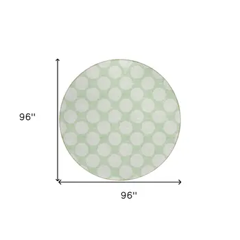 8' Mint Green And Ivory Round Polka Dot Washable Indoor Outdoor Area Rug