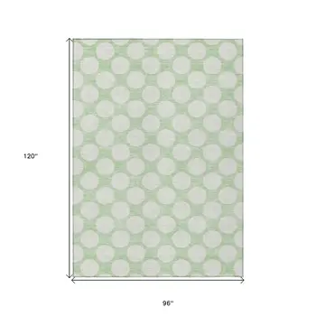 8' X 10' Mint Green And Ivory Polka Dot Washable Indoor Outdoor Area Rug