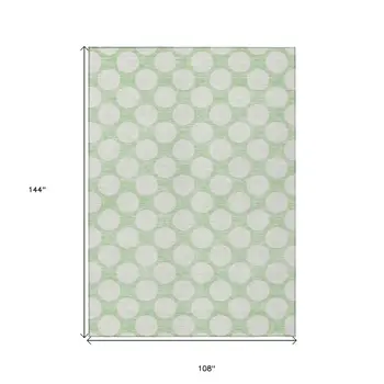 9' X 12' Mint Green And Ivory Polka Dot Washable Indoor Outdoor Area Rug