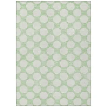 10' X 14' Mint Green And Ivory Polka Dot Washable Indoor Outdoor Area Rug