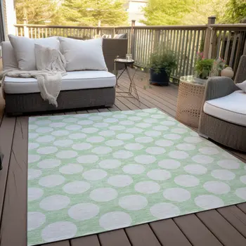 10' X 14' Mint Green And Ivory Polka Dot Washable Indoor Outdoor Area Rug