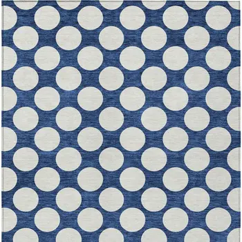 5' X 8' Navy Blue And Ivory Polka Dot Washable Indoor Outdoor Area Rug
