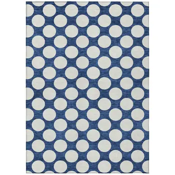 5' X 8' Navy Blue And Ivory Polka Dot Washable Indoor Outdoor Area Rug