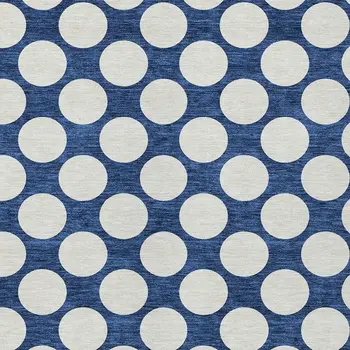 9' X 12' Navy Blue And Ivory Polka Dot Washable Indoor Outdoor Area Rug