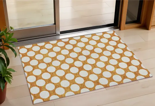 3' X 5' Orange And Ivory Polka Dot Washable Indoor Outdoor Area Rug
