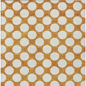 5' X 8' Orange And Ivory Polka Dot Washable Indoor Outdoor Area Rug