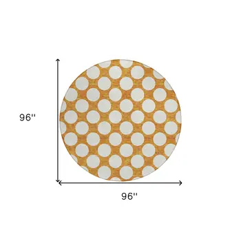 8' Orange And Ivory Round Polka Dot Washable Indoor Outdoor Area Rug