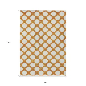 8' X 10' Orange And Ivory Polka Dot Washable Indoor Outdoor Area Rug
