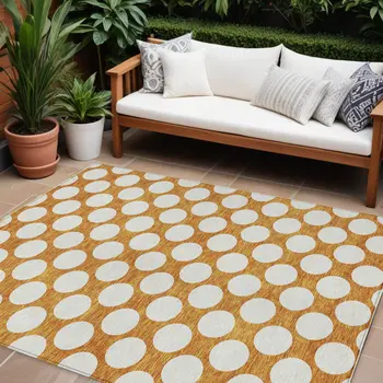 8' X 10' Orange And Ivory Polka Dot Washable Indoor Outdoor Area Rug