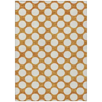 8' X 10' Orange And Ivory Polka Dot Washable Indoor Outdoor Area Rug