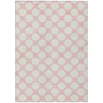 3' X 5' Pink And Gray Polka Dot Washable Indoor Outdoor Area Rug