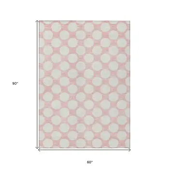 5' X 8' Pink And Gray Polka Dot Washable Indoor Outdoor Area Rug