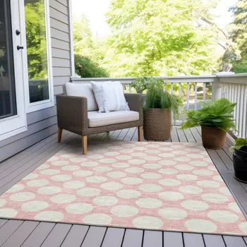 5' X 8' Pink And Gray Polka Dot Washable Indoor Outdoor Area Rug