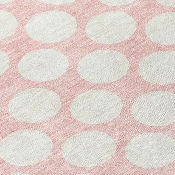 8' Pink And Gray Round Polka Dot Washable Indoor Outdoor Area Rug
