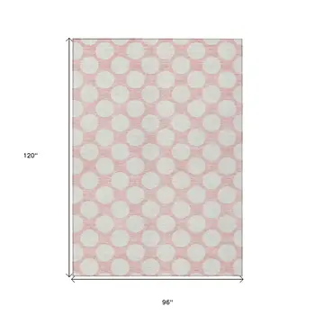 8' X 10' Pink And Gray Polka Dot Washable Indoor Outdoor Area Rug