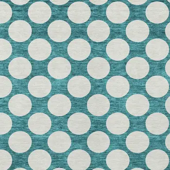 3' X 5' Teal Blue And Ivory Polka Dot Washable Indoor Outdoor Area Rug