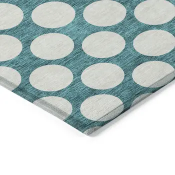 5' X 8' Teal Blue And Ivory Polka Dot Washable Indoor Outdoor Area Rug