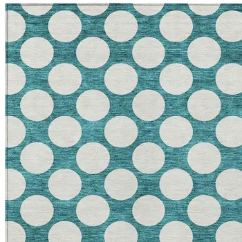 5' X 8' Teal Blue And Ivory Polka Dot Washable Indoor Outdoor Area Rug
