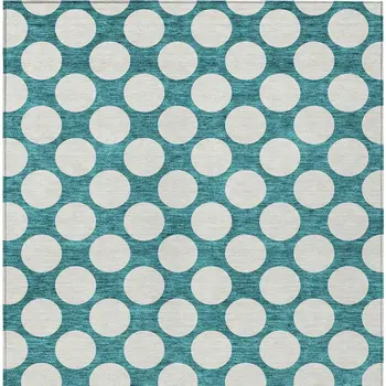 8' X 10' Teal Blue And Ivory Polka Dot Washable Indoor Outdoor Area Rug