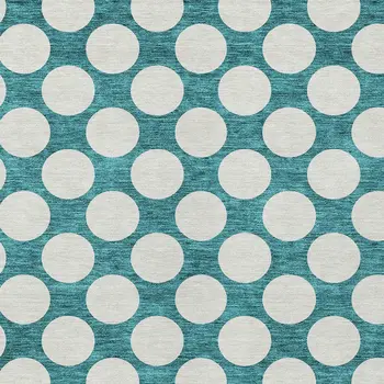 10' X 14' Teal Blue And Ivory Polka Dot Washable Indoor Outdoor Area Rug