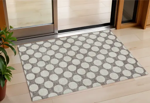 3' X 5' Taupe And Gray Polka Dot Washable Indoor Outdoor Area Rug