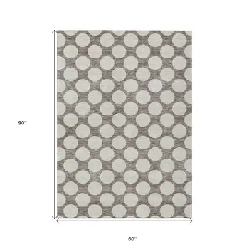5' X 8' Taupe And Gray Polka Dot Washable Indoor Outdoor Area Rug