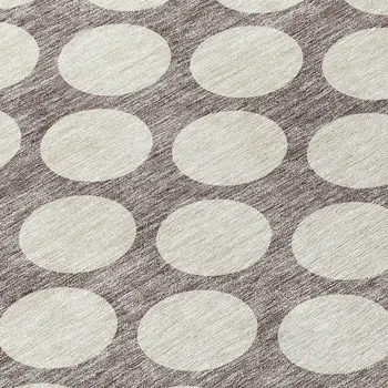8' Taupe And Gray Round Polka Dot Washable Indoor Outdoor Area Rug