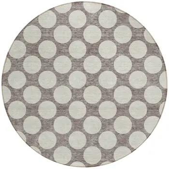 8' Taupe And Gray Round Polka Dot Washable Indoor Outdoor Area Rug