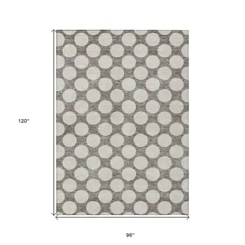 8' X 10' Taupe And Gray Polka Dot Washable Indoor Outdoor Area Rug