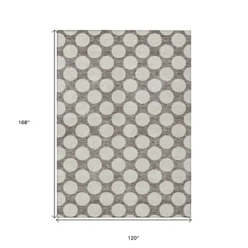 10' X 14' Taupe And Gray Polka Dot Washable Indoor Outdoor Area Rug